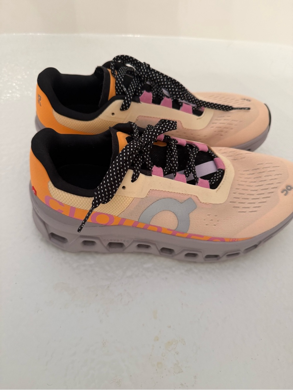 On Running Women's Peach Pink Orange Black Gray Sneakers